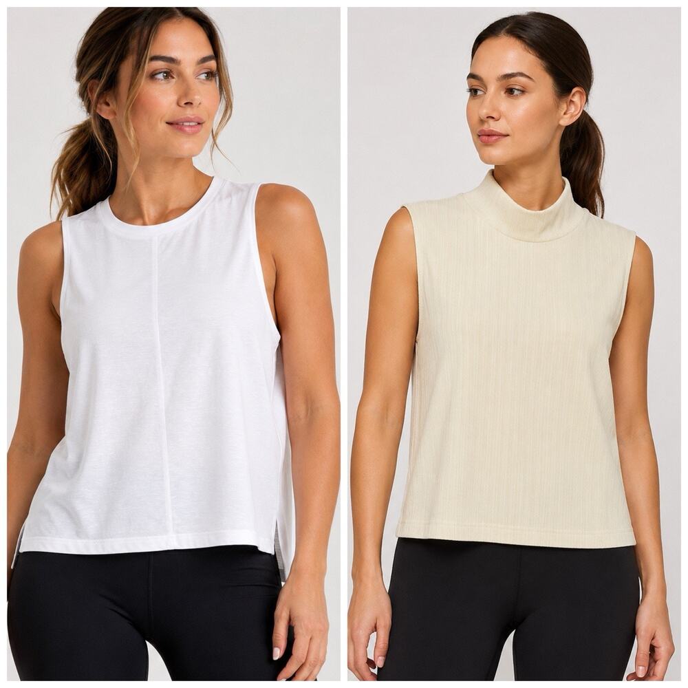 VARLEY Lot of 2 Tanks Mariposa and Caley S/M White Cream Pullover Minimalist